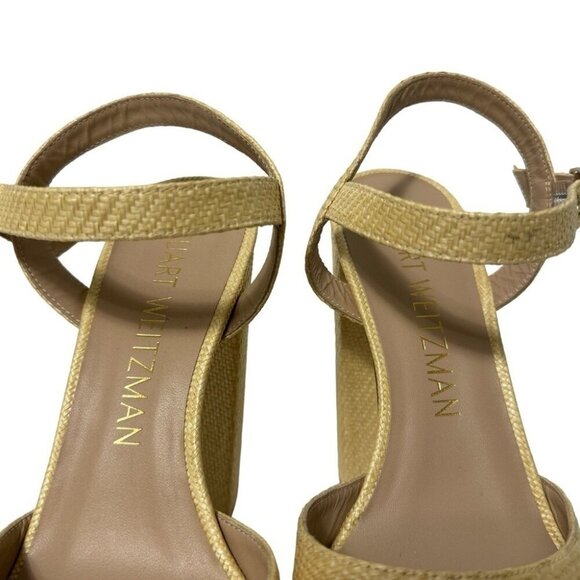 Stuart Weitzman Ryder 95 Platform Sandal Wheat Tan Textured Rafia Size 8.5 New - Picture 11 of 15